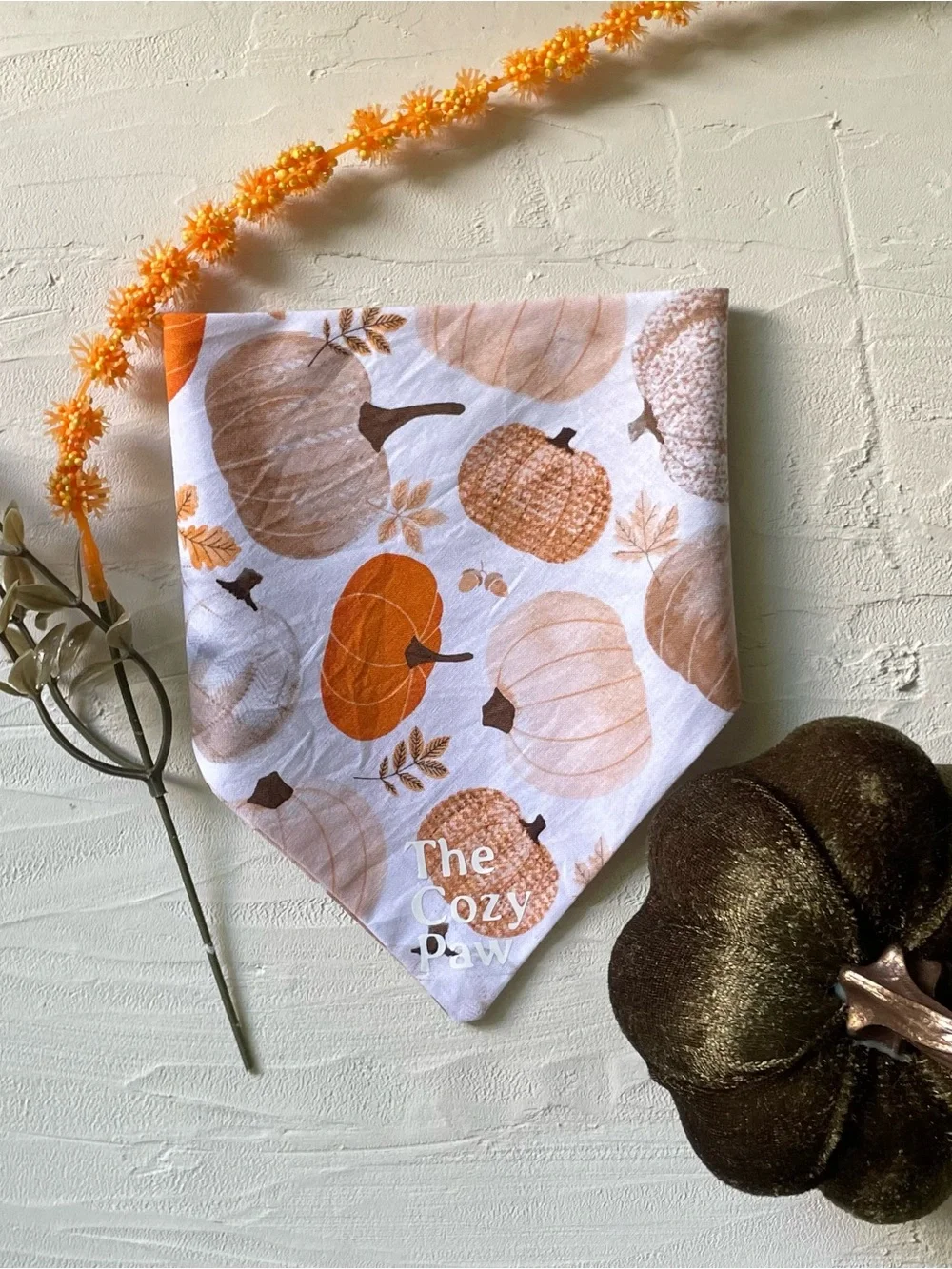 Pet Pumpkin Pattern Bandana Bib - Orange & Beige